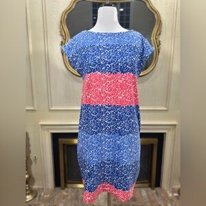 Talbots Dress M Floral Stripe Shift Coastal Preppy Chic